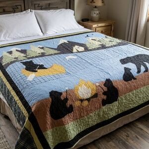 Virah Bella Bear Lake King Lightweight Reversible Quilt One Sham Pre-owned